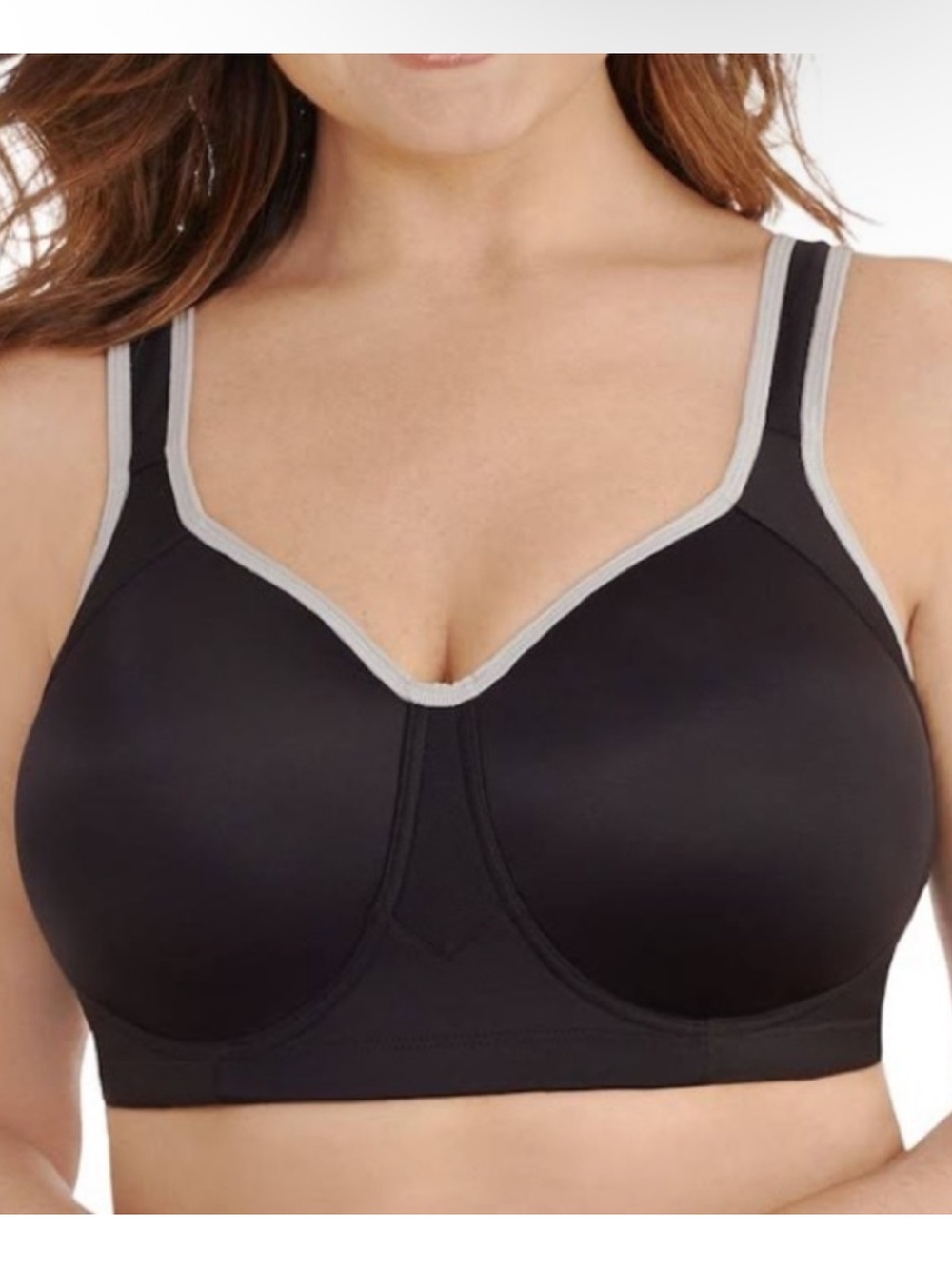 NWT Vanity Fair Wirefree Breathable Moisture Wicking Black Full Figure Sports Br